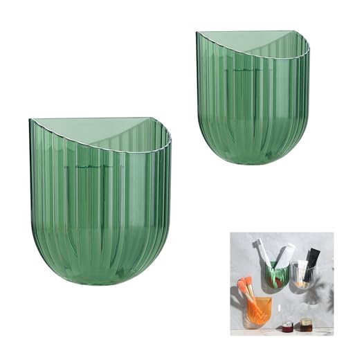 Wall Mounted Storage Holder, Transparent PS Plastic, Clear Green, 3.9x3.5x1.9 Inch, Adhesive Organizer for Cosmetics, Phone, Remote (Green 2PCS) - color: Green 2PCS