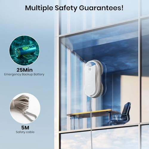 KKI Window Cleaning Robot, Auto Window Cleaner Robot, Dual Spray, Max 3200Pa, AI Path Planning & Edge Detection, Remote Control for High-Rise Windows Outside/Inside,8 Cloths, X3 (White) - color: White, size: X3