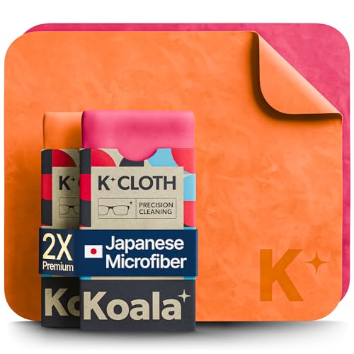 Koala Lens Cleaning Cloth | Japanese Microfiber | Glasses Cleaning Cloths | Eyeglass Lens Cleaner | Eyeglasses, Camera, VR/AR Headset, and Screen Cleaner | Pink & Orange (Pack of 2) - color: Pink / Orange, size: 2 Pack