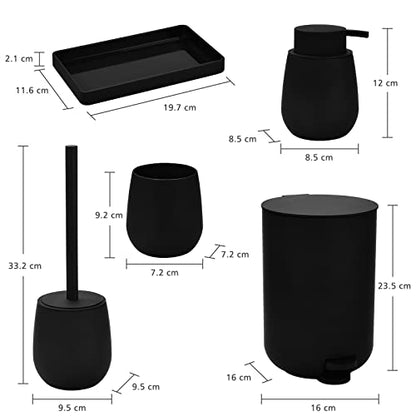 GAHEFY Black Bathroom Accessories Set with Small Trash Can 3 Liter/0.8 Gallon,Toothbrush Holder,Soap Dispenser,Vanity Tray,Toilet Brush and Holder Black 5pcs - style: Black 5 pcs