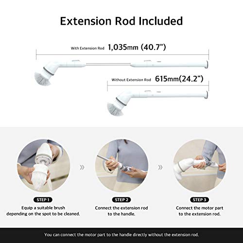 ABKO Electric Spin Scrubber Cordless Lightweight Cleaning Replaceable Brush Head Adjustable Extension Rod for Tile Bathtub Floor Bathroom Kitchen BC01