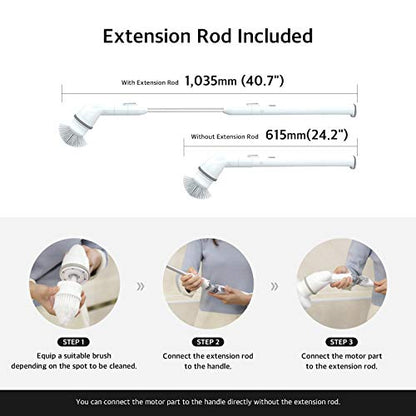 ABKO Electric Spin Scrubber Cordless Lightweight Cleaning Replaceable Brush Head Adjustable Extension Rod for Tile Bathtub Floor Bathroom Kitchen BC01