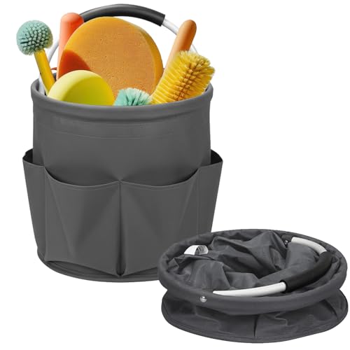 Cleaning Caddy for Cleaning Supplies,17L Cleaning Supply Caddy with Handle Foldable Cleaning Supplies Organizer Bucket Cleaning Products Organizers for Home, Garden (Gray) - color: Gray