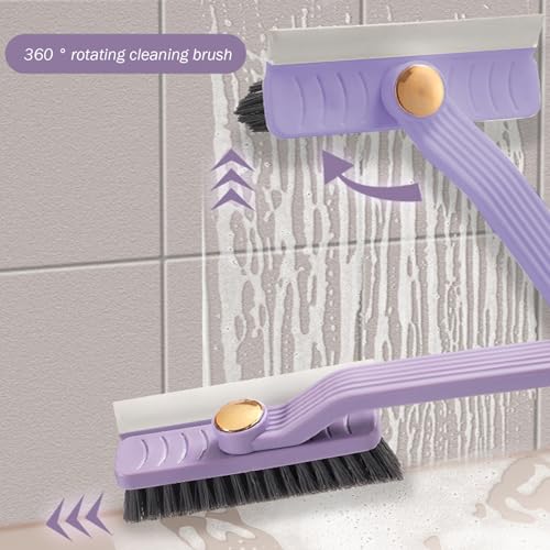 Cleaning Brush 3 in 1 360-degree Rotating Quick Drying Floor Scrubber with Hard Bristle Crevice Cleaning Brush for Kitchen, Bathroom, Pool (Purple)