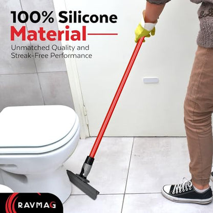 Silicone Floor Squeegee with 55-Inch Long Handle, 12-Inch Single Cast Silicone Blade, 360° Swivel Joint - Multifunction Floor Squeegee for Garage, Concrete Floor, Shower Floor, Glass Windows - size: 12 Inch Blade - 4 Piece Handle