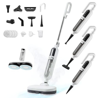 Scrubbing Steam Mops for Floor Cleaning, 15-in-1 Steam Cleaner for Home with 500ML Removable Tank, MultiPurpose Detachable Spin Steamer Mops for Hardwood Floor Clothes Window Tile Carpet Home Use