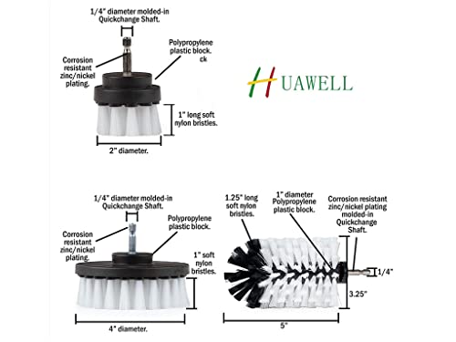 HUAWELL 8 Piece Soft White Drill Brush with Extend Attachment Set-Car Interior Detailing Kit, All Purpose for Car, Boat, Seat, Carpet, Upholstery, Bathroom, Grout, Floor and Tile (White) - color: White