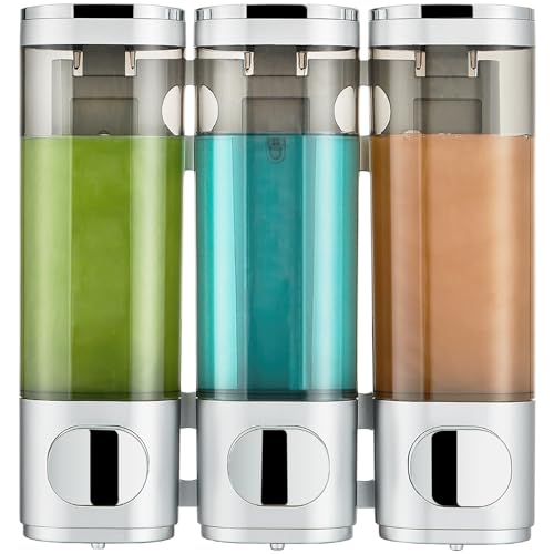 Shampoo and Conditioner Dispenser 3 Chamber No Drill,Shower Soap Pump Dispenser Wall Mounted,Body Wash Dispenser,Shower Gel Shampoo Holder for Bathroom Accessories, (Silver 3) - color: Silver 3
