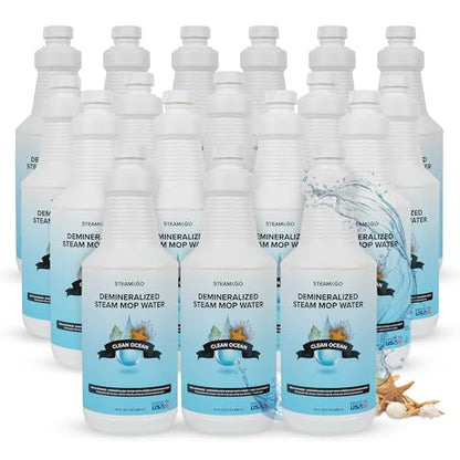 Steam & Go Demineralized Water for Steam Mop – Clean Ocean Scent, 32 oz (Pack of 18) | Scented Floor Cleaner Solution, Ready-to-Use, Compatible with Any Steam Cleaner - size: 32 Fl Oz (Pack of 18)