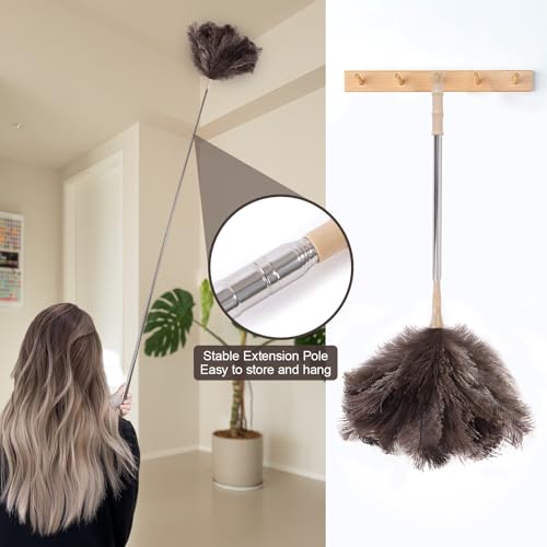 Extendable 94.5 Inch Ostrich Feather Duster with Extension Used for Home Cleaning Ceilings Furniture Fans Washable（210cm Telescopic Rod,Grey） - color: Gray, size: 94Inch