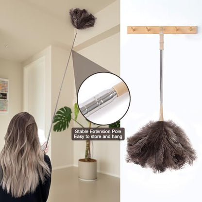 Extendable 94.5 Inch Ostrich Feather Duster with Extension Used for Home Cleaning Ceilings Furniture Fans Washable（210cm Telescopic Rod,Grey） - color: Gray, size: 94Inch