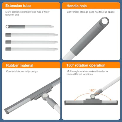Floor Squeegee for Concrete Floor, Long Handle Shower Squeegee, Squeegee Broom, Magic Air Broom, 14'' Rubber Blade,52'' Extension Pole, for Shower Glass Doors, Bathroom Tile, Pet Hair, Window