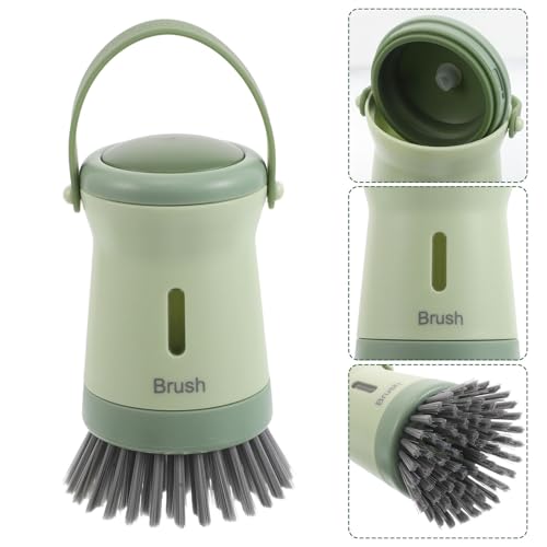 Gadpiparty Soap Dispensing Kitchen Dish Brush with Handle for Pot Pan Sink Cleaning, Non-Scratch Scrub Brush with Built-in Soap Dispenser, in Fresh Green