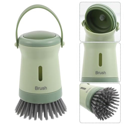 Gadpiparty Soap Dispensing Kitchen Dish Brush with Handle for Pot Pan Sink Cleaning, Non-Scratch Scrub Brush with Built-in Soap Dispenser, in Fresh Green