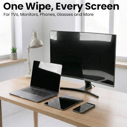 EVEO Electronic Wipes Screen Cleaner - Screen Wipes TV Screen Cleaner Wipes, Computer Screen Wipes, Laptop Screen Cleaner, ipad & Monitor Cleaner, Screen Cleaning Wipes - [90 Wipes + Microfiber Cloth]