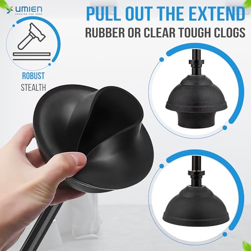 UMIEN Toilet Brush and Plunger Set 18-in - Updated 2025 No-Rust - Stainless Steel Design - Long Handles - with Freestanding Canister (Matte Black) - color: Matte Black, size: 1 pack