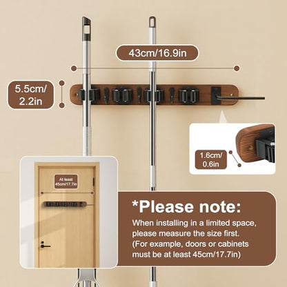 Broom Holder Wall Mount With Vacuum Cleaner Holder,Wood Broom Hangers For Wall，Broom And Mop Organizer Wall Hanging For Laundry Room ，Broom Organizer Wall Mount For Home Garage Kitchen (Black)