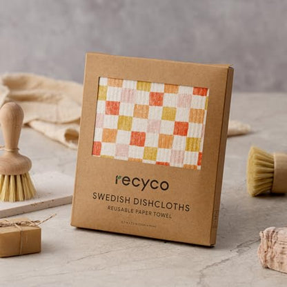 RECYCO Swedish Dishcloths for Kitchen | 6 Pack Desert Sunset Washable Dish Rags | Cellulose Reusable Cleaning Paper Towels | Absorbent Counter Dish Cloth Sponge Kitchen Wipes, 8" L x 7" W - color: Desert Sunset - 6 Pack