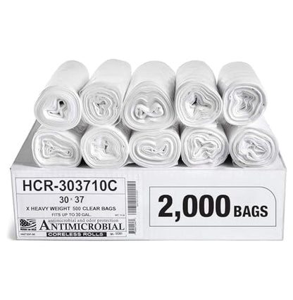 Aluf Plastics High Density Trash Bags, 30 Gallon, 2000 Count, 10 Micron (eq), 30" x 37", Clear, for Bathroom, Office, Industrial, Commercial, Janitorial, Municipal, Recycling - color: Clear, style: 20-30 Gal, 10 Micron Equiv, 2,000 Count