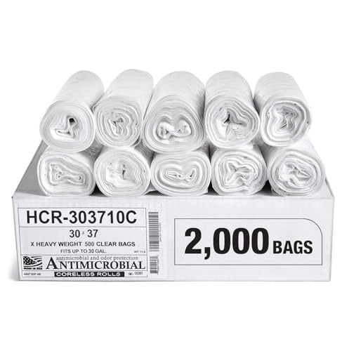 Aluf Plastics High Density Trash Bags, 30 Gallon, 2000 Count, 10 Micron (eq), 30" x 37", Clear, for Bathroom, Office, Industrial, Commercial, Janitorial, Municipal, Recycling - color: Clear, style: 20-30 Gal, 10 Micron Equiv, 2,000 Count