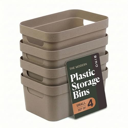 BINO | Plastic Storage Bins, 4 Liter - 4 Pack, Taupe | THE MODERN COLLECTION | Plastic Bins for Organization | Woven Storage Baskets for Organizing | Pantry Shelf Organizer Basket Container Bin - color: Taupe, size: 4L | 4-Pack