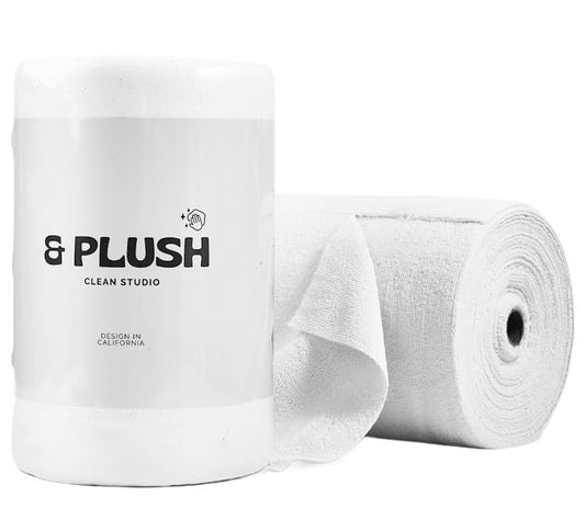 & PLUSH Microfiber Cleaning Cloth Roll - 100 Pack, Tear Away Microfiber Towels, 12" x 12", Reusable, Washable, Streak Free, Ultra Absorbent Dish Rags for Car, Home, Garage or Shop (White) - color: White
