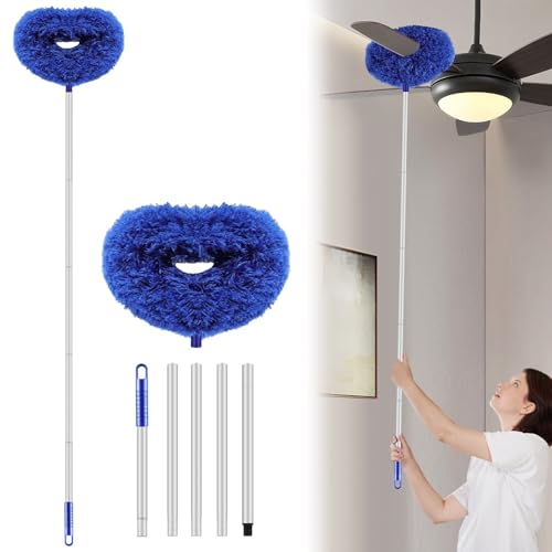 Max 66'' Ceiling Fan Cleaner Duster Reusable Microfiber Ceiling Fan Blade Cleaner Removable Duster with Extension Pole for Cleaning Walls Bookshelves Furniture Door Window Top, Jewel Blue, 1 Pack