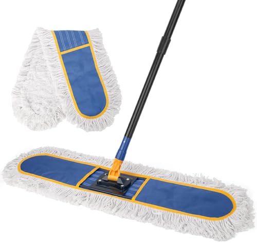KeFanta 36" Commercial Dust Mops for Floor Cleaning,Industrial Dry Mop with Heavy Duty Long Handle,Large Cotton Reusable Mop Head,for Hardwood,Tile,Concrete,Laminate,Garage Floors(Blue) - size: 36" Commercial Dust Mop + 1 Pad