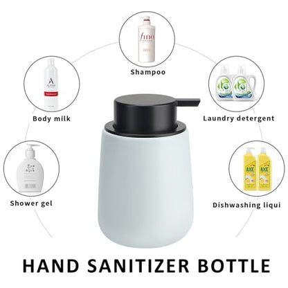 Soap Dispenser Ceramic with Easy-to-Press Pump Hand Lotion Liquid Dispenser for Shampoo Bathroom Kitchen 12 oz - color: Liquid-lightblue