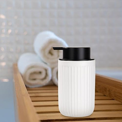 BosilunLife Foam Hand Soap Dispenser - White Ceramic Foaming Soap Dispenser for Bathroom 12oz Refillable Liquid Lotion Soap Dispenser with Rust-Proof foaming Pump for Countertop - color: White Foam Pump