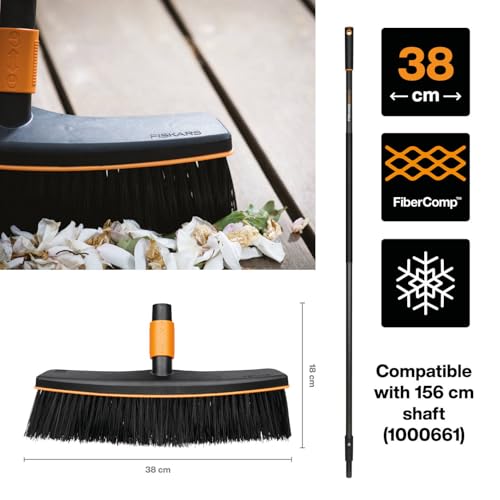 Fiskars Street Broom, Broom Head, Width: 38 cm, Plastic Bristles, Black/Orange, QuikFit, 1001416 - style: Broom (38 cm)