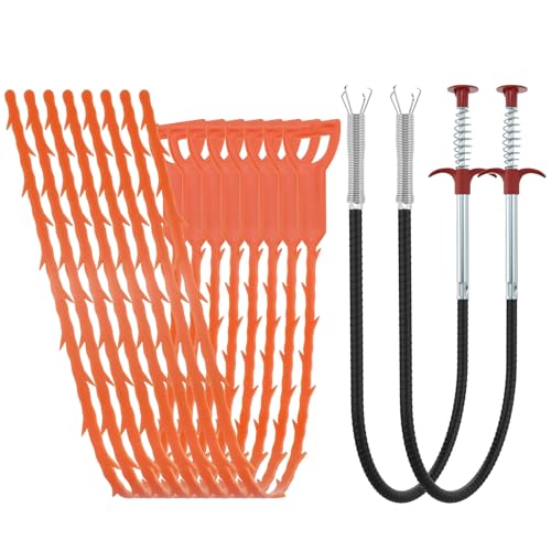 Aifeier ET Drain Clog Removal Tool (2 Pcs), Sink Drain Snakes Hair Removal (8 Pcs), Effectively Removes Hair and Other Clogs from Toilet, Kitchen Sinks, and Bathroom Tub (8+2)
