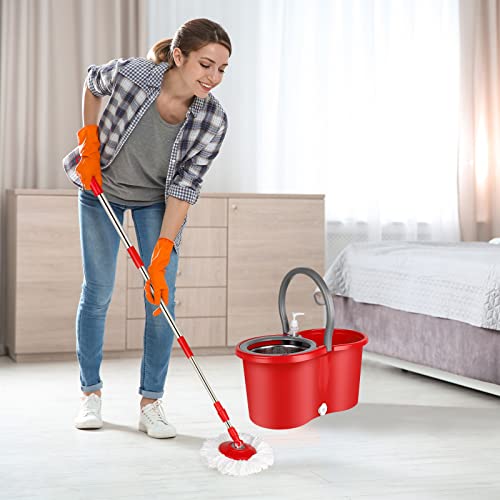 Spin Mop and Bucket with Wringer Set, 360° Spinning Mop Bucket System with 3 Microfiber Mop Replacement Heads and 61" Stainless Steel Adjustable Handle for Floor Cleaning (20QT) - color: Red
