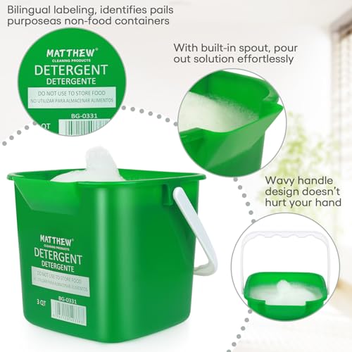 Matthew Red&Green&Blue Detergent and Sanitizing Cleaning Bucket 3 Quart Cleaning Pail,Set of 3 Square Containers,Built-In Spout w/Handle,Wash Rinse Sanitize Handwash Bucket,Incl.3Pcs Microfiber Cloths - color: Red&green&blue, size: 3 Quarts-3Pack