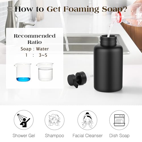 Luxspire Foaming Soap Dispenser, Glass Foam Pump Soap Dispenser, Non-Slip Hand Soap Bottle with 5 Waterproof Labels, 15 Oz Refillable Liquid Soap Bottle for Bathroom & Kitchen, Black, 2 Pack - color: Black