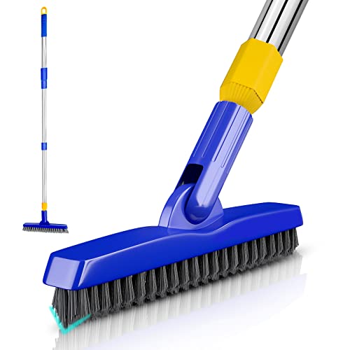 ITTAR Grout Brush with Long Adjustable Handle, Swivel Scrub Brush, V-Shape Grout Line Scrubber with Stiff Bristle for Deep Cleaning Tile Grout, Shower, Kitchen, Hard-to-Reach Corners - color: Blue Head