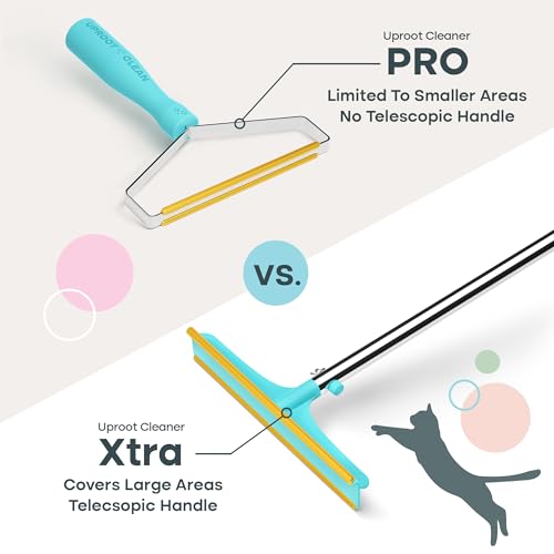 Uproot Cleaner Xtra Pet Hair Removal Tool: Reusable Carpet Rake with Telescopic 60" Handle - As Powerful as Uproot Cleaner Pro Pet Hair Remover, but Made for Carpets, Curtains - Don't Bend Don't Kneel