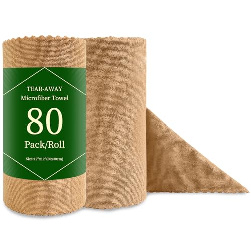 Jessy Home 80 Pack Microfiber Cleaning Cloth Roll Reusable Paper Towels 12"x12" Tear Away Cloth, Microfiber Towels for Cars, Wash Cloths, Lint Free Rags for House, Kitchen,Window,Cleaning Supplies - color: Dark Brown