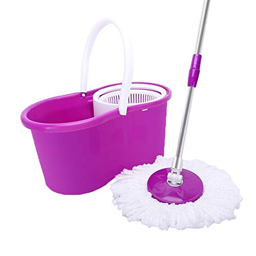 Mopping, 360° Microfiber Spin Mop with Bucket and Dual Mop Heads Self Wringing Spinning Mop Telescoping Handle Easy Floor Mop Floor Cleaning System for Home Kitchen Office Purple (US Stock)