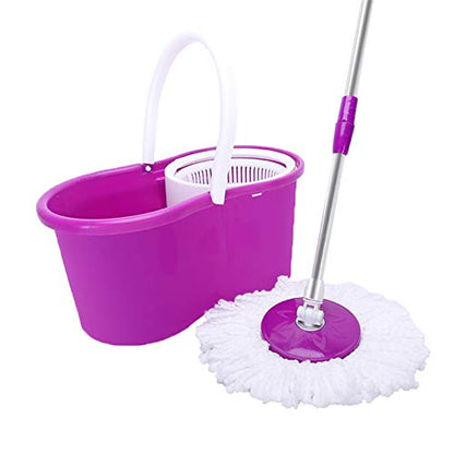 Mopping, 360° Microfiber Spin Mop with Bucket and Dual Mop Heads Self Wringing Spinning Mop Telescoping Handle Easy Floor Mop Floor Cleaning System for Home Kitchen Office Purple (US Stock)