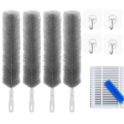 Bendable Microfiber Head, Reusable Dust Remover, Long Fan Cleaning Brush Duster with Flexible Bendable Head, for Electric Fans Air Conditioning, Home Car Vents, Curtain (4PCS Gray) - color: 4pcs Gray