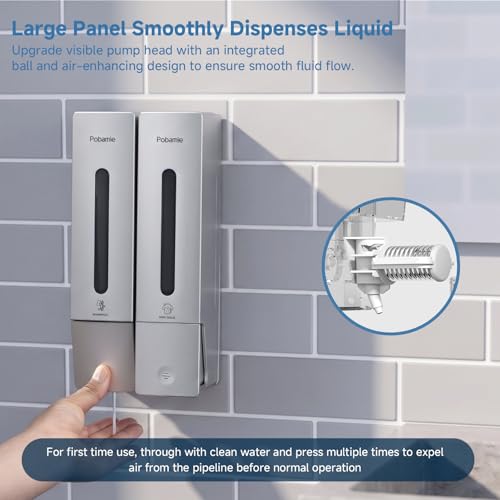 Shower Soap Dispenser Wall Mounted - Shampoo Dispenser for Shower No Drill - Shampoo Body Wash Dispenser 2 Chamber - Easy Install for Bathroom Hotel Silver 800ml - color: Silver 2