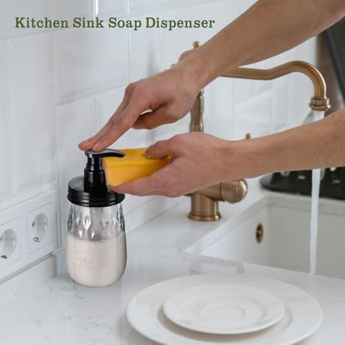 Amolliar Plastic Soap Dispenser with Pump Lid, 16 Oz Refillable Bathroom Hand Dish Soap Dispenser Set, Clear Kitchen Liquid Dispenser with Cute Lables for Farmhouse Shower (1 Pack, Black) - color: Clear Bottle + Black Pump