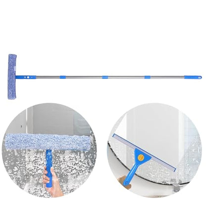 Haofy Professional Window Cleaning Kit 9.8FT Adjustable Extension Pole with Interchangeable Squeegee & Brush for High Windows Car Glass Shower Doors No Streak Cleaning Equipment Home Use