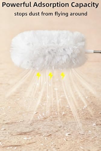 Heavy Duty Duster Refills, Disposable Dusters Kit for Cleaning Dusting Furniture Blind Ceiling Fan, Multi Surface 360 Feather Duster(10)+3FT Extended Handle（1） (White) - color: White