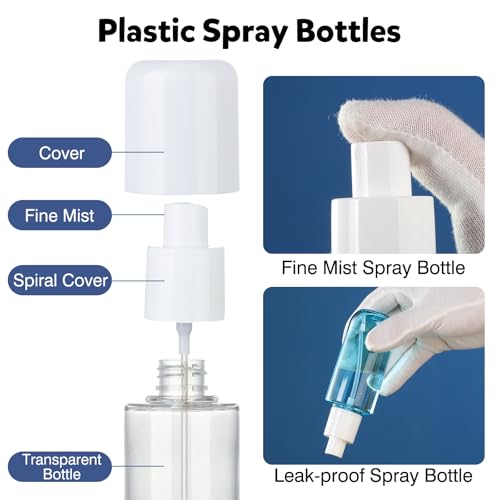 Bynccea Travel Spray Bottle 3.4oz/100ml Plastic Mini Bottle Set - Fine Mist Mini Empty Spray Bottles - Refillable Small Spray Bottles for Cleaning Solutions, Liquid Cosmetics - color: Clear*2