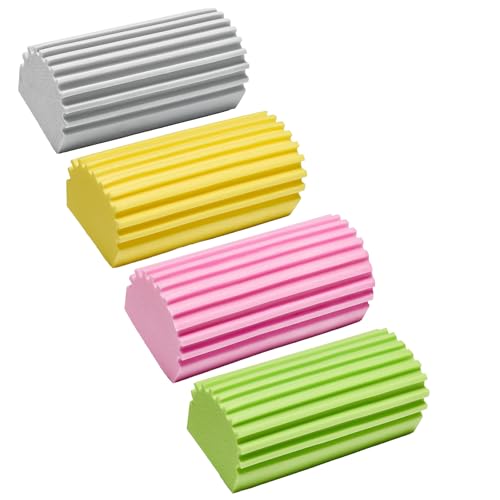 Damp Clean Duster Sponge 4 Pack Household Cleaning Sponges Reusable Dusting Sponge for Brushing Blind Glass Vents Window Mirrors Baseboards - color: Gray Yellow Pink Green, size: 4 Pack