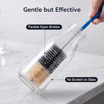 2 Pack 17 Inch Long Handle Bottle Brush, Narrow Neck Bottle Cleaner Brush with 2 Inch & 1.3 Inch Soft Nylon Bristles, for Water Bottles, Soda Bottles, Home Brewing, Kombucha, Spice Jars