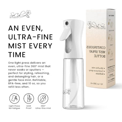 Continuous Spray Bottle for Hair – Slim Design - Fine Mist Water Sprayer for Hairstyling, Curly Hair – Refillable Mister Bottle with 360 Spray – Travel Size Hair Water Bottle