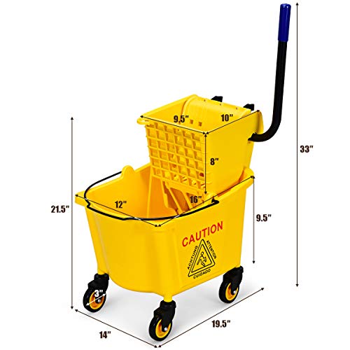 Goplus Commercial Mop Bucket with Wringer, Household Portable Mop Bucket, Ideal for Household and Public Places Floor, 26 Quart Capacity, Yellow (26 Quart) - size: 26 Quart